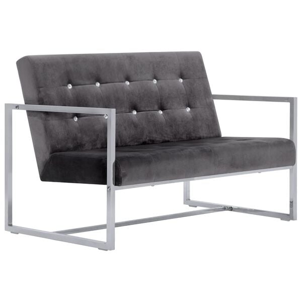 vidaXL Armchair Dark Grey Polyester velvet, wood, chrome 2-seater