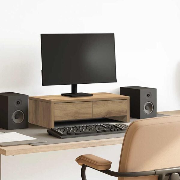 vidaXL Monitor Stand with Drawers Artisian Oak 19.7x10.6x5.9" Engineered Wood