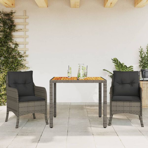 vidaXL Garden Dining Set Gray PE rattan, acacia wood, fabric Small