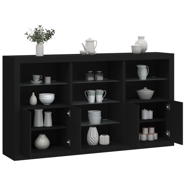 vidaXL Sideboard Black Engineered wood, glass Medium to Large Sideboard