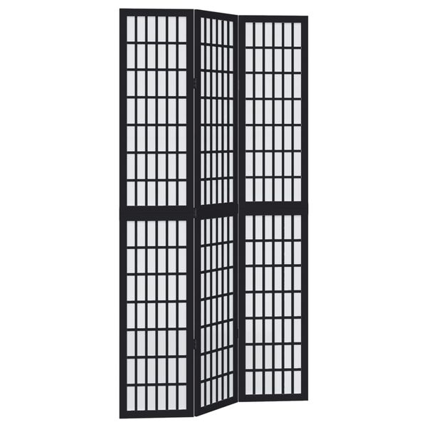 vidaXL Room Divider 3 Panels Black Solid Wood Paulownia