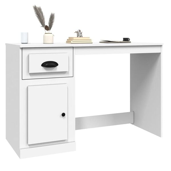 vidaXL Desk White Engineered Wood Regular Desk Rectangular Modern