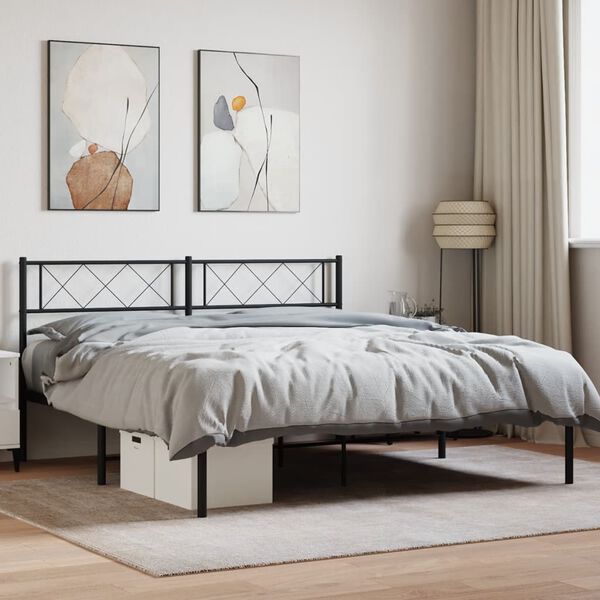 vidaXL Metal Bed Frame Black Powder-coated steel Small Double