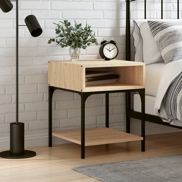 vidaXL Bedside Table Sonoma Oak Engineered Wood, Iron 15.7x16.1x19.7in