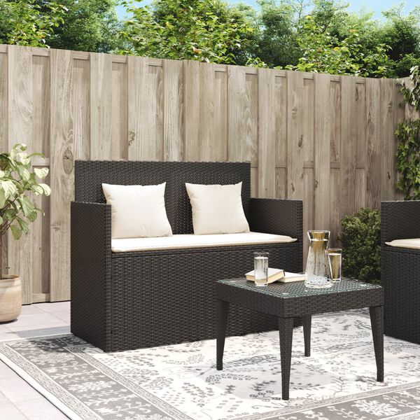 vidaXL Garden Bench Black Poly Rattan Medium Garden Bench Rectangular