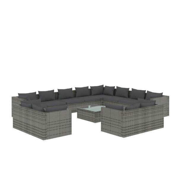 vidaXL Garden Lounge Set Grey PE rattan, powder-coated steel, plastic, glass