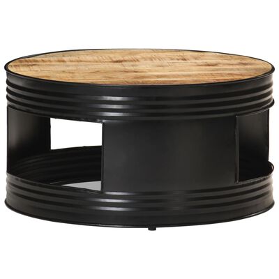 vidaXL Coffee Table Black 26.8"x26.8"x14.2" Solid Rough Mango Wood