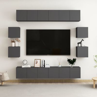 vidaXL 10 Piece TV Stand Set Gray Engineered Wood