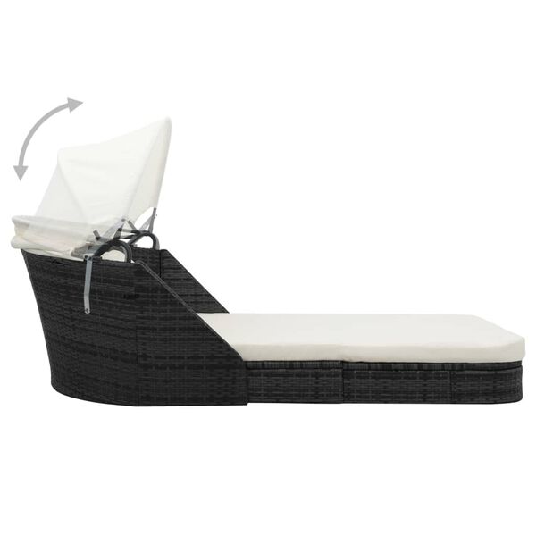 vidaXL Sun Lounger Black and Cream White PE Rattan and Powder-Coated Steel