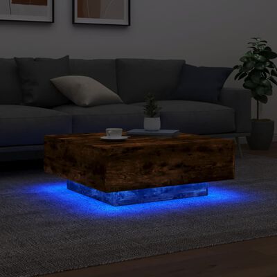 vidaXL Coffee Table with LED Lights Smoked Oak 31.5"x31.5"x12.2"