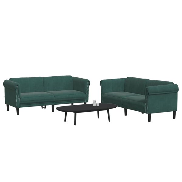 vidaXL Sofa Set Dark Green Velvet 2-Seater Ergonomic Sofa Set