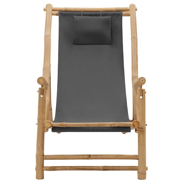 vidaXL Deck Chair Dark grey Bamboo, Canvas (100% polyester) Standard