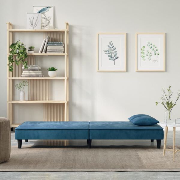 vidaXL Sofa Bed Blue Velvet, Plywood 78.7 x 35.0 x 27.6 in