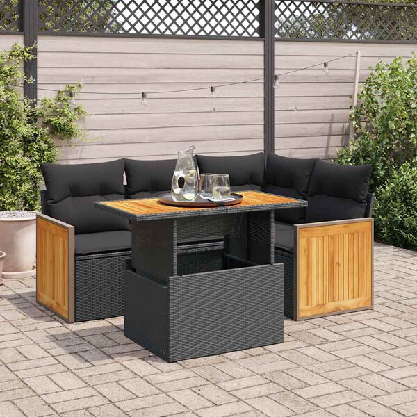 vidaXL Garden Sofa Set Black Poly Rattan Medium Removable Covers