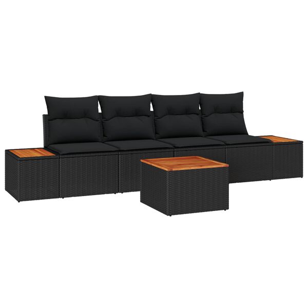 vidaXL Garden Sofa Set with Cushion 5 pcs Black Poly rattan