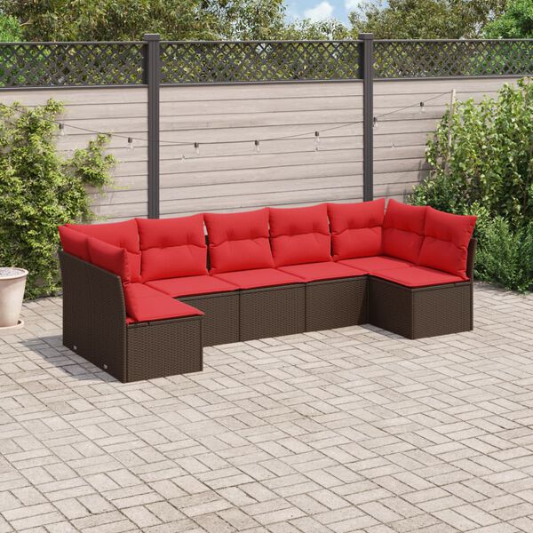 vidaXL 7 Piece Patio Sofa Set with Cushions Brown Poly Rattan