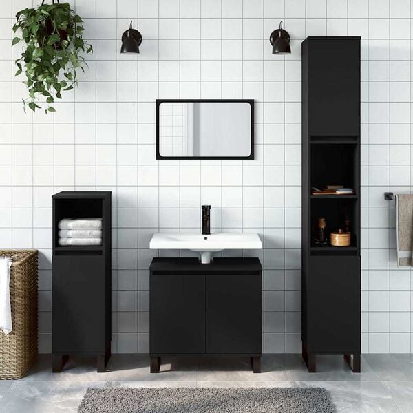 vidaXL Bathroom Cabinet Black Engineered wood, iron Medium-sized cabinet