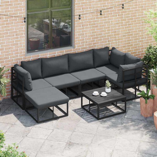 vidaXL Garden Sofa Set with Cushion Black Aluminium