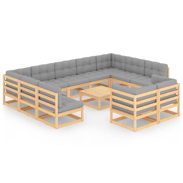 vidaXL Garden Lounge Set Natural wood, Grey cushions