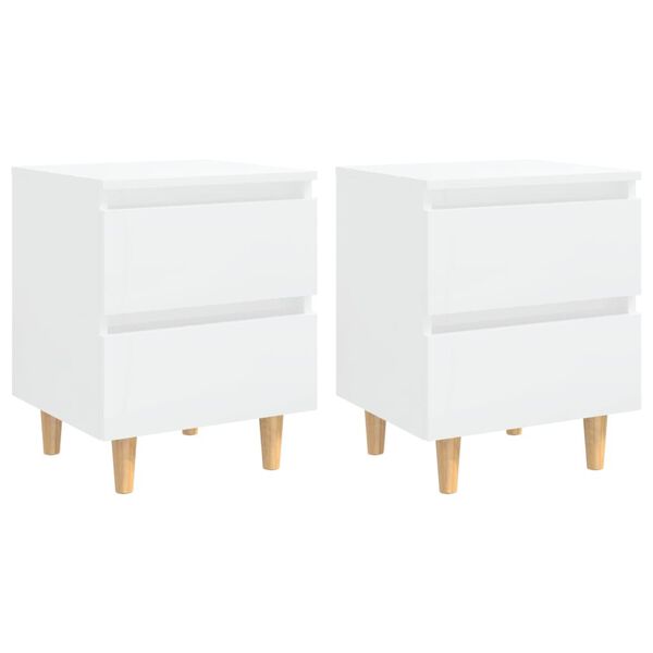 vidaXL Bed Cabinet Set of 2 Glossy White Engineered Wood, Solid Pinewood