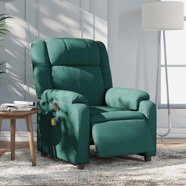 vidaXL Electric Massage Recliner Chair Dark Green Fabric