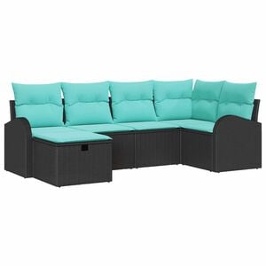 vidaXL Sofa Set with Cushion 6 pcs Black and Turquoise Poly Rattan