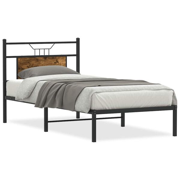 vidaXL Bed Frame Smoked Oak Engineered wood and steel Single Bed