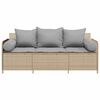 vidaXL Patio Sofa with Cushions 3-Seater Beige Poly Rattan
