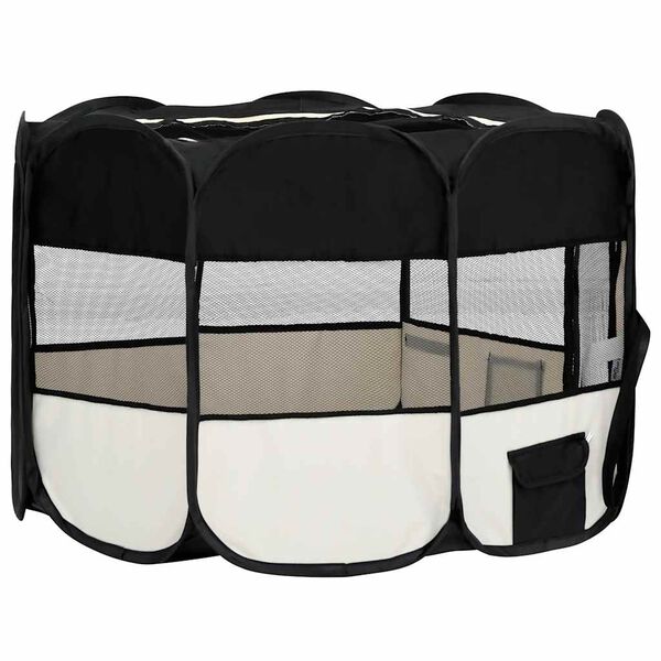 vidaXL Dog Playpen Black and cream Polyester and steel Medium Foldable