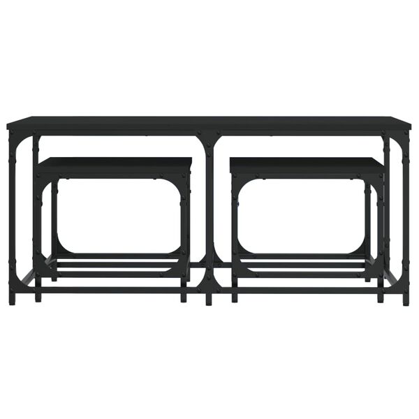 vidaXL Nesting Coffee Table Set of 3 Black Engineered wood, metal