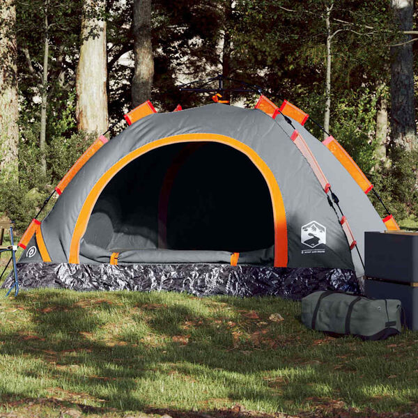 vidaXL Camping Tent 2-Person Gray and Orange Quick Release