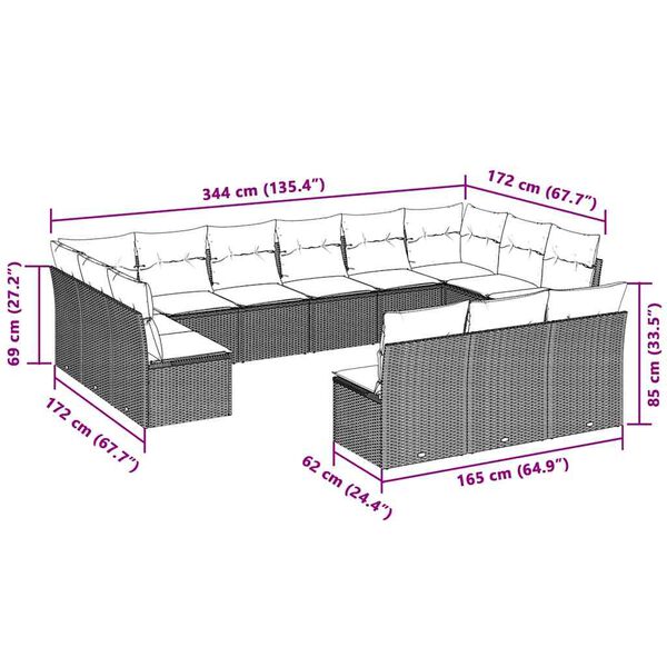 vidaXL Garden Sofa Set Light Grey PE rattan, powder-coated steel Large