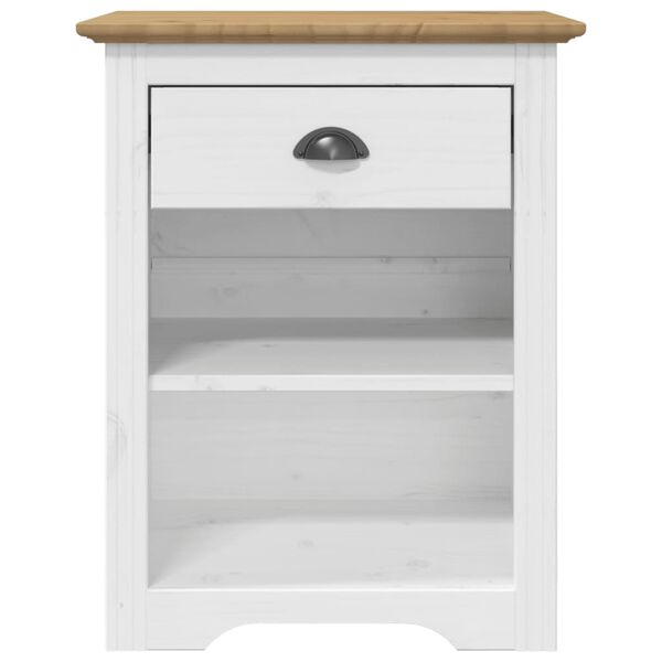 vidaXL Bedside Cabinet White, Brown Solid pine wood, engineered wood, metal
