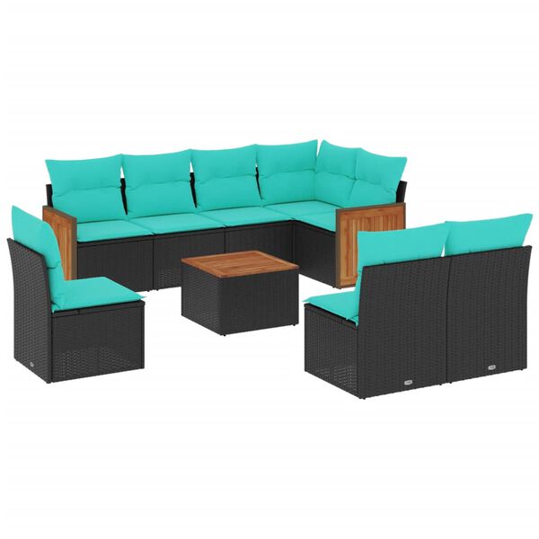vidaXL 9 Piece Garden Sofa Set with Cushions Black Poly Rattan