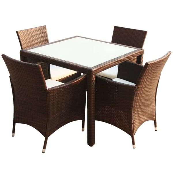 vidaXL Outdoor Furniture Set Brown Steel, Aluminum, PE Rattan, Glass