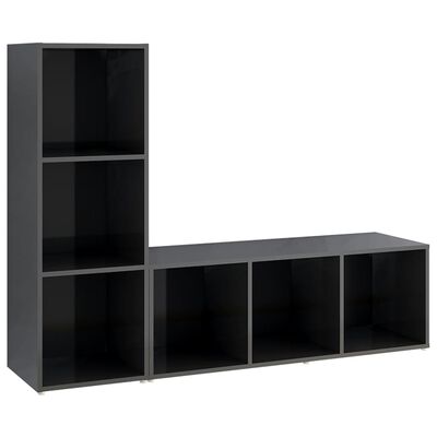 vidaXL TV Cabinets 2 pcs High Gloss Gray 42.1"x13.8"x14.6" Engineered Wood