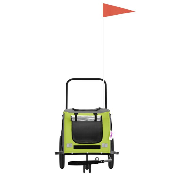 vidaXL Pet Bike Trailer Green and Black Oxford fabric, Iron, PVC