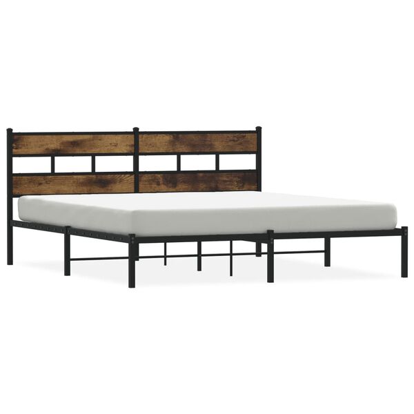 vidaXL Bed Frame Smoked Oak Iron Full Bed Frame Rectangular