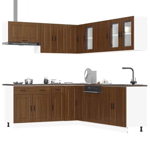 vidaXL Kitchen Cabinet Set Brown Oak Engineered wood and glass Large
