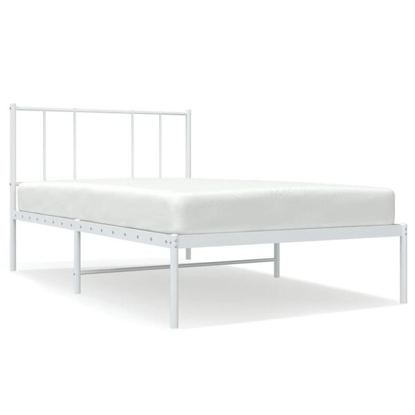vidaXL Bed Frame White Steel Twin Metal Bed Frame Rectangular