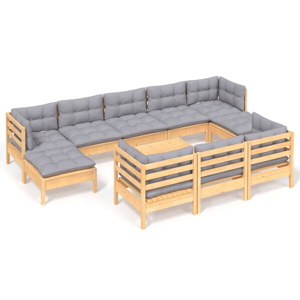 vidaXL Garden Lounge Set Grey Solid pinewood, fabric (100% polyester)