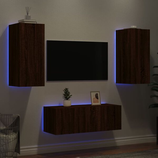vidaXL TV Wall Unit Brown oak Engineered wood Standard TV Wall Unit