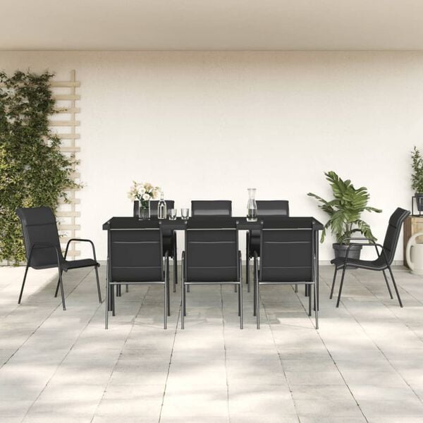 vidaXL Garden Dining Set Black Powder-coated steel Large