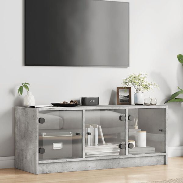 vidaXL TV Cabinet Concrete Grey Engineered Wood, Glass
