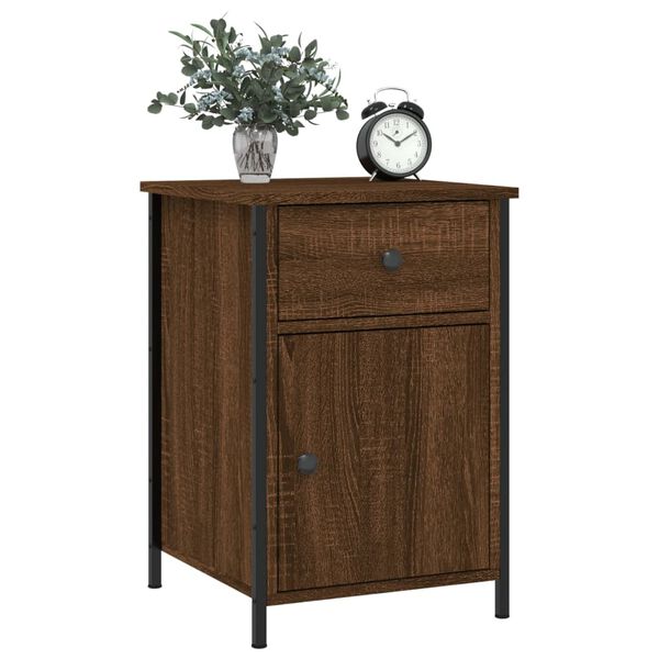 vidaXL Bedside Cabinet Set of 2 Brown Oak Engineered Wood, Iron Medium