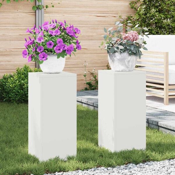 vidaXL Plant Stand 2 pcs White 9.45 x 9.45 x 21.65 in Steel