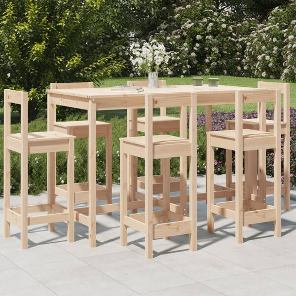vidaXL Garden Bar Set Natural Pine Solid Pine Wood Large Footrest
