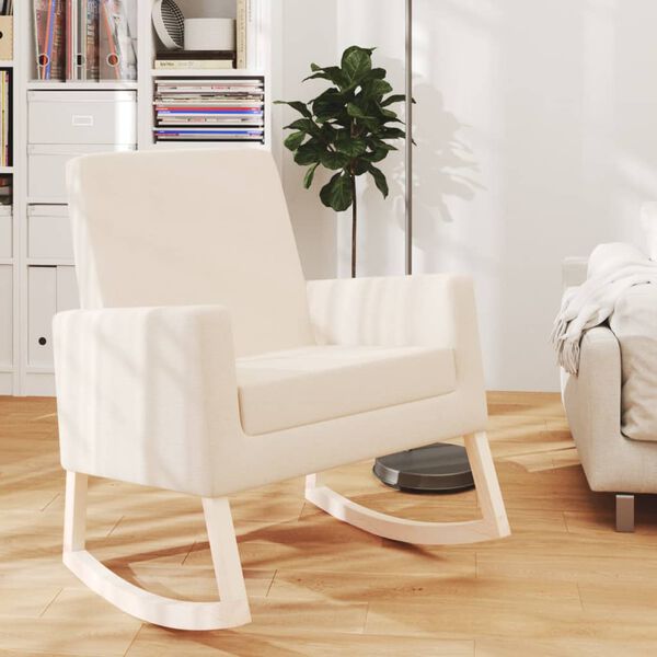 vidaXL Rocking Chair Cream 100% polyester, solid rubber wood, plywood