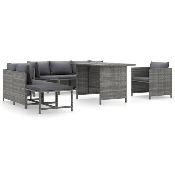 vidaXL Garden Lounge Set Grey PE rattan Eight-piece Removable Covers