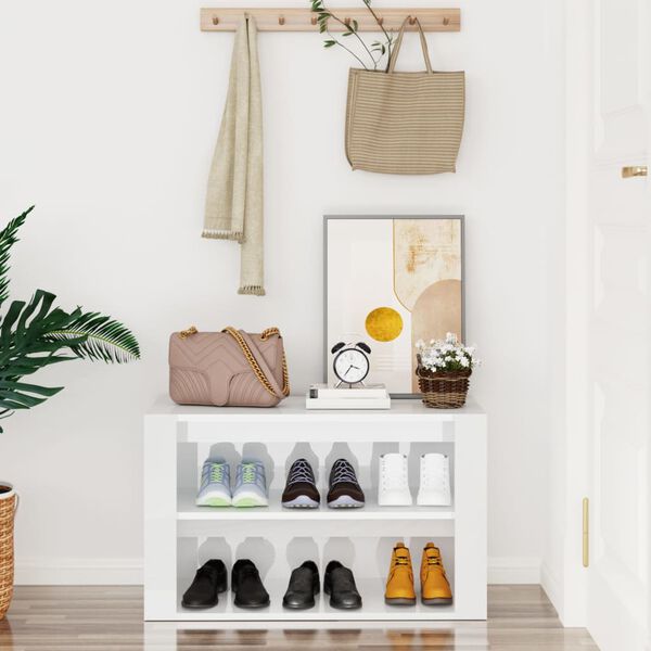 vidaXL Shoe Rack High gloss white Engineered wood Medium Shoe Rack
